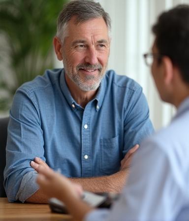 Hombre de mediana edad en consulta preventiva de salud masculina y próstata