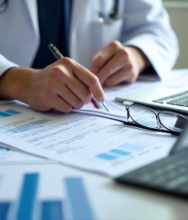 Médico revisando informes y resultados de prostatitis para segunda opinión